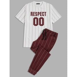 Multicolor Letter Graphic Striped Tee and Pants Set by OLRIK Clothing at Walmart